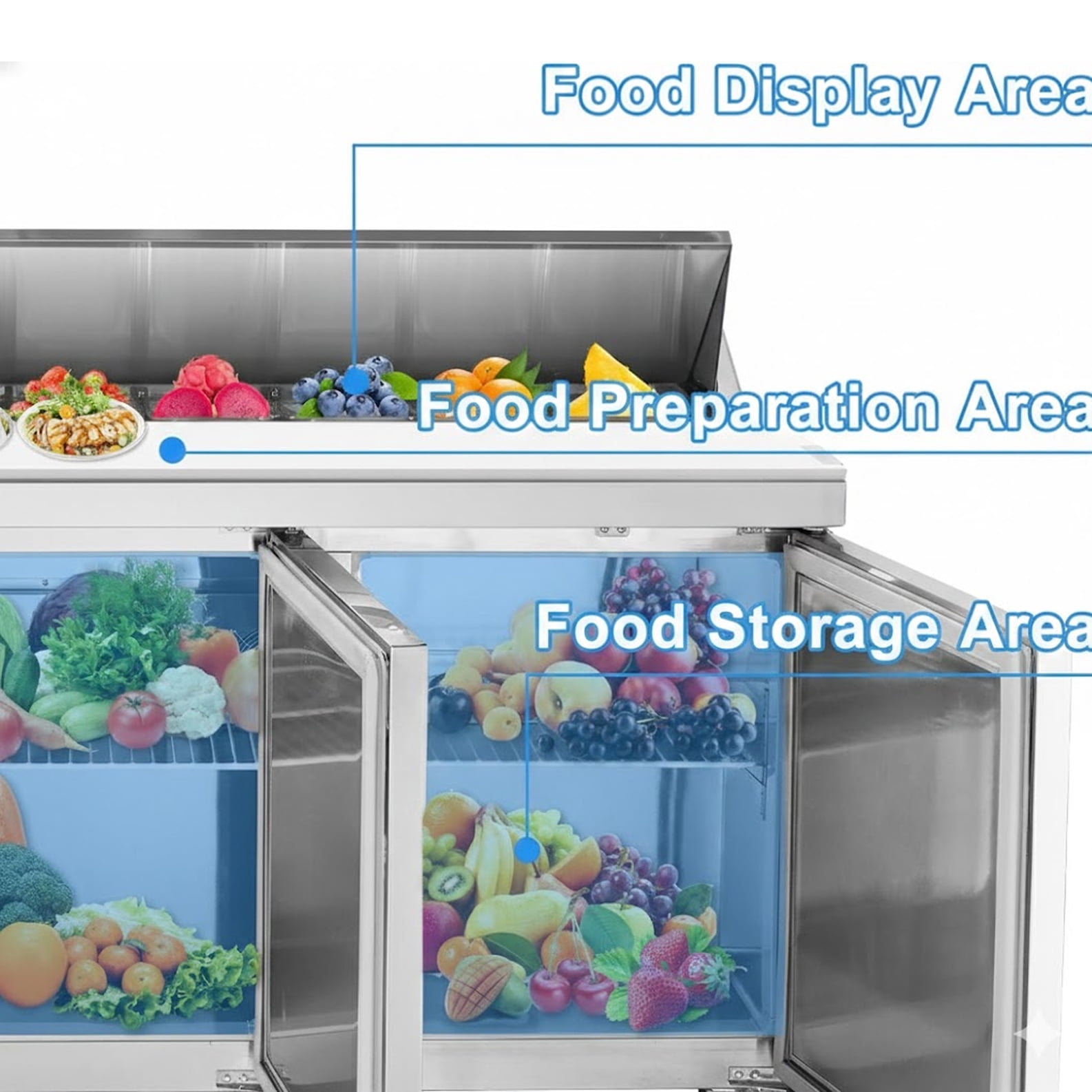 72" Mega Top Sandwich Prep Table Refrigerator, 3-Door NSF Commercial Refrigerated Prep Station, Refrigerated Prep Refrigerator