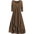 thumbnail image 4 of Robes de Printemps pour Femmes Décontractées Manches 3/4 Longue Robe Évasée Basique Plage Vacances Travail Maxi Robe 2025, 4 of 4