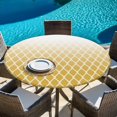 thumbnail image 6 of Yellow Ombre Stripe Round Tablecloth, Fitted Table Cover with Elastic for 45"-54" Round Tables, Modern Abstract Art Gradient Striped Table Cloth Outdoor Indoor Dinning Party Waterproof Tablecloths, 6 of 7