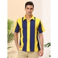 thumbnail image 2 of Camisas hawaianas manga corta botones botones a rayas playeras amarillo marino T L, 2 of 6