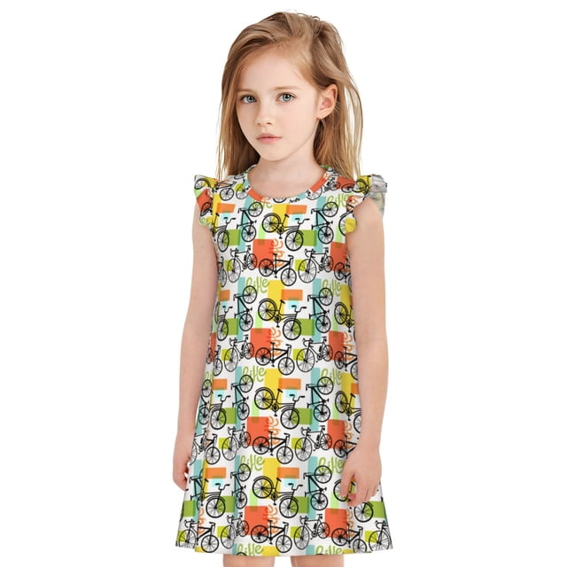 Balery Retro Bike Camisón de princesa para niñas, pijama de algodón con mangas abullonadas, suave y bonito.-X-Large