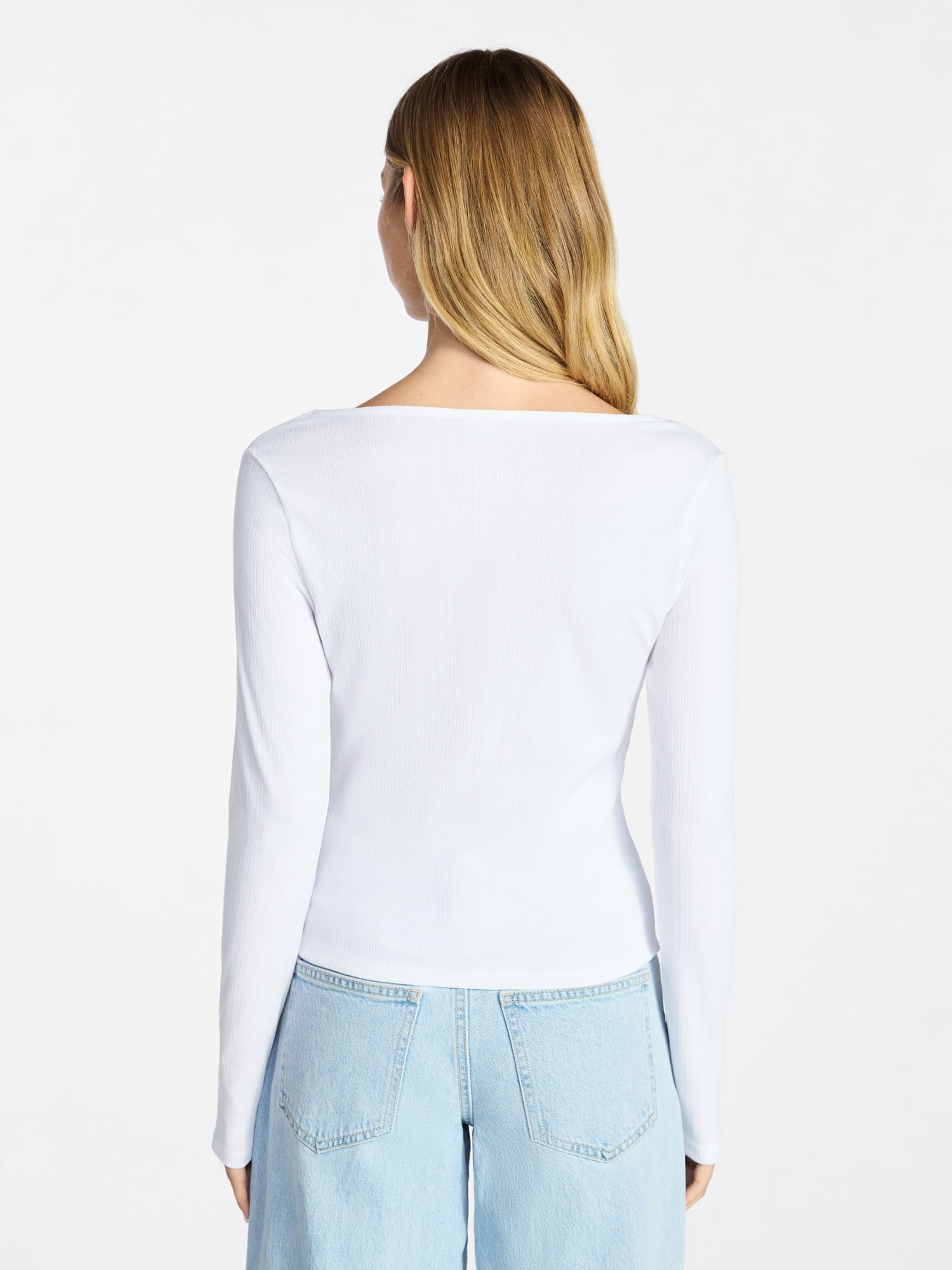 No Boundaries Tie Front Lace Trim Top with Long Sleeves, Women's