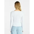 thumbnail image 3 of No Boundaries Tie Front Lace Trim Top with Long Sleeves, Women’s XXS-XXL, 3 of 5