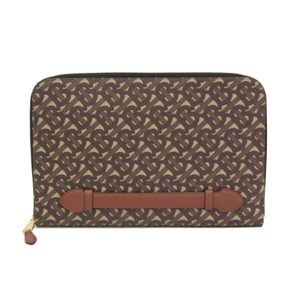 Pre-Owned Burberry TB Monogram 8023035 Men,Women PVC Clutch Bag Brown