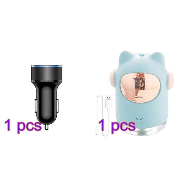 Car Charger 5V 3.1A Quick Charge Dual USB Port LED Display Voltmeter Phone Charging Adapter, Black Humidifier 2W USB 300ml Air Humidifier Adjustable Cartoon Diffuser with Colorful Light, Blue