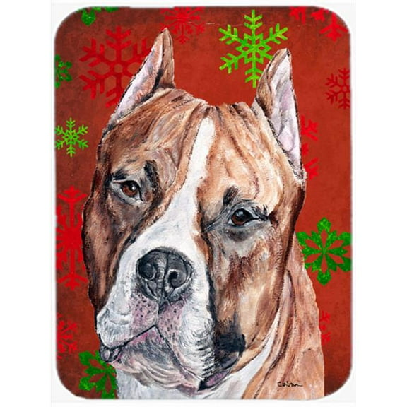 Staffordshire Bull Terrier Staffie Red Snowflakes Holiday Mouse Pad, Hot Pad Or Trivet, 7.75 x 9.25 In.