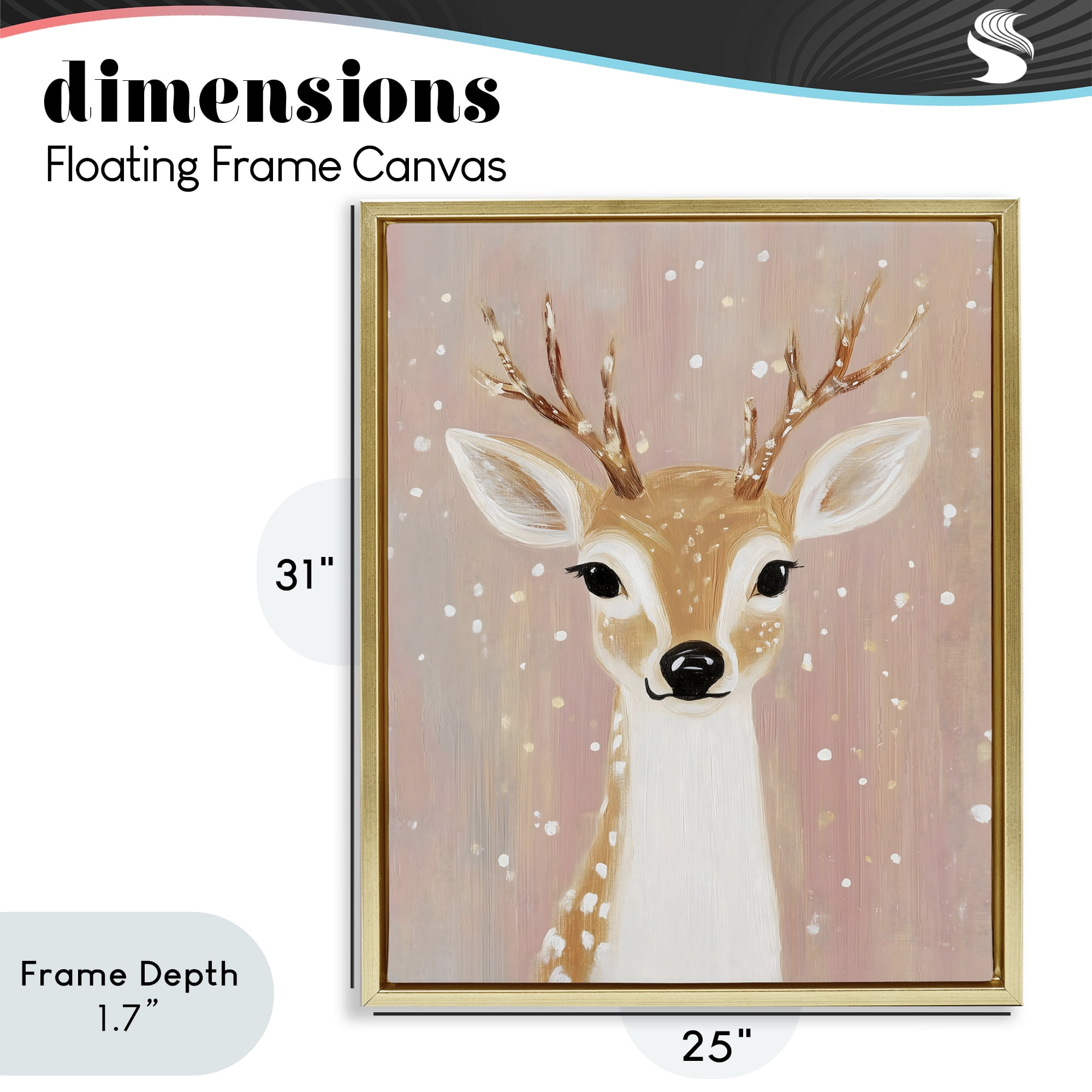 Stupell Industries Blush Pink Deer with Snowflakes Gold Framed Floater Canvas Wall Art, design by The Prints Vibe