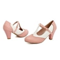 thumbnail image 5 of QIUOMBBP Women's Vintage Round Toe Mary Jane Pumps Fashion Colorblock Buckle Strap Heel Party Dress Shoes Pink, 5 of 7