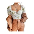 thumbnail image 2 of Franhais Women Crop Tops, Short Puff Sleeve Floral Print Ruffle Street Casual Party Street Tops, 2 of 9