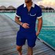 thumbnail image 2 of Mens Casual Pantalones Turndown Cuello Manga Corta Mitad Cremallera Blusa Y Bolsillos Pantalones Traje Deportivo para Diario, 2 of 9