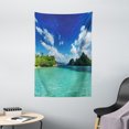 thumbnail image 1 of Landscape Tapestry, Summer Island Botanic Tropical View with Sea Mountain Tree Forest Photo, Wall Hanging for Bedroom Living Room Dorm Decor, 40W X 60L Inches, Turquoise Blue Green, by Ambesonne, 1 of 2