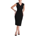 thumbnail image 2 of INSPIRE CHIC Robe Fourreau pour Femme Sans Manches à Col en V Tenue de Travail Ceinture Robes Crayon S Noir, 2 of 6