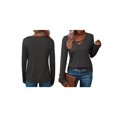 thumbnail image 3 of Camiseta de Larga con Cuello en V para Mujer, Estilo Casual, Cómoda, Elástica, de Color Liso. Gris Oscuro L, 3 of 6