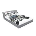 thumbnail image 2 of Ambesonne Cartoon Fitted Sheet & Pillow Sham Set, Police Car Art Image, Queen, Black and White, 2 of 2