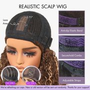 10in Water Wave Minimalist Lace Glueless Short Curly Wig with Bangs