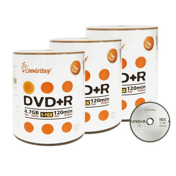 300 Pack Smartbuy 16X DVD R DVDR 4.7GB Logo Top (Non-Printable) Data Video Blank Recordable Disc