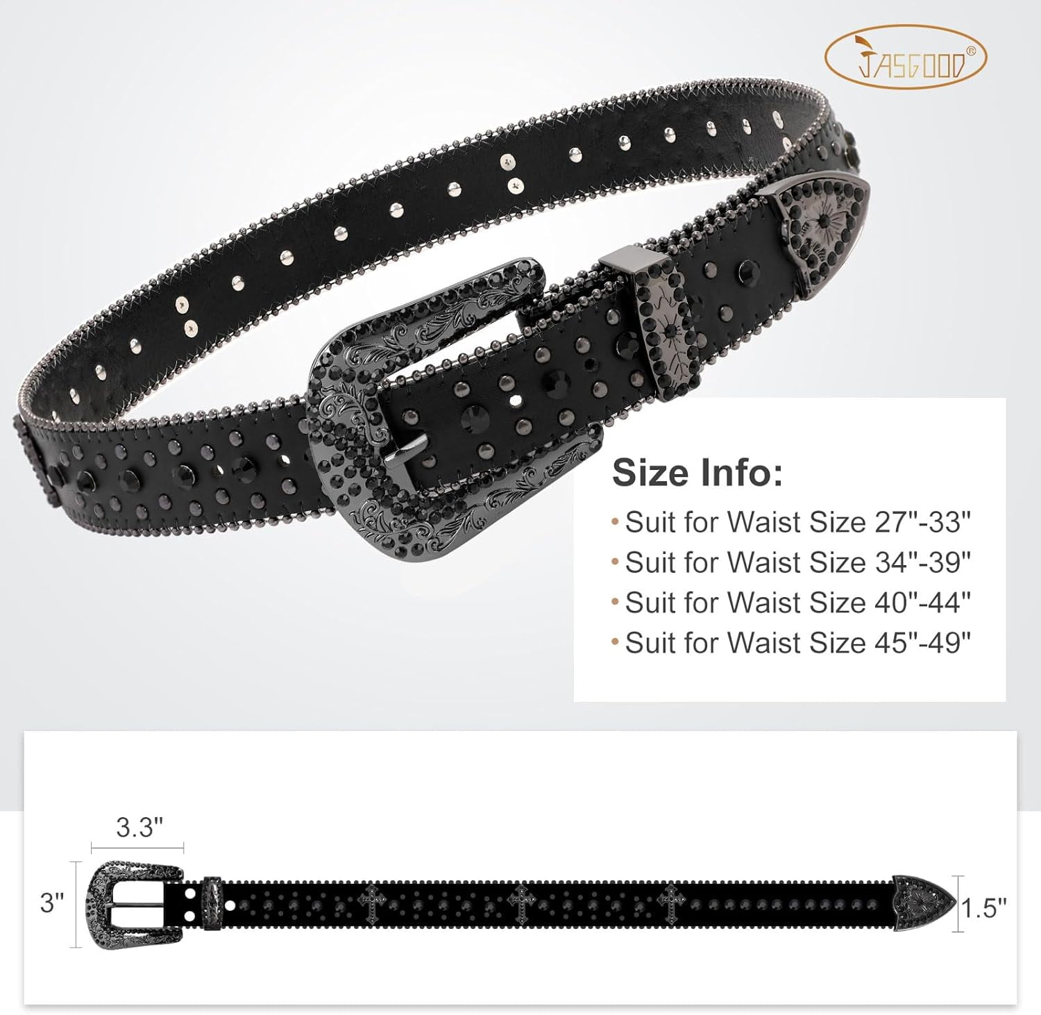 BALTAZAR Studded Rivets Rhinestone Western Belt 31.5\