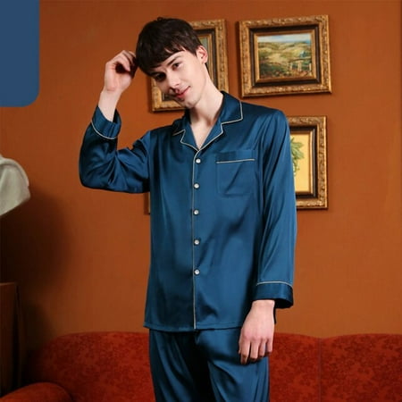 

CoCopeaunt Silk Satin Couple Pajama Summer Pijama Hombre Mens PJs Set 2Pieces Solid Sleepwear Sleep&Lounge Long Sleeve Leisure Wear Pajamas