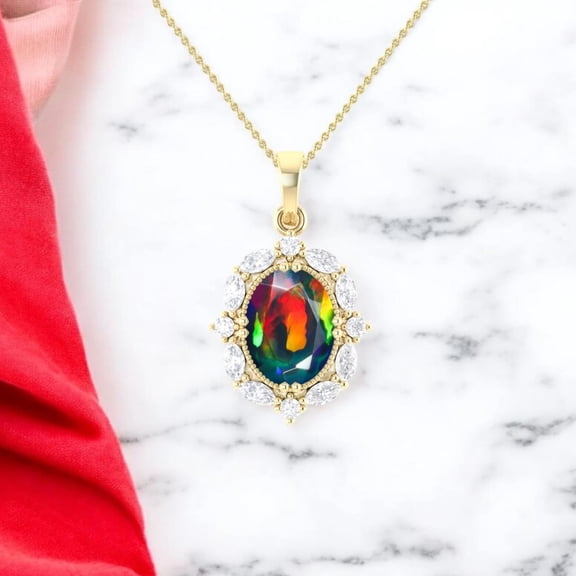 Natural Opal Pendant Necklace 925 Sterling Silver Women’s Jewelry October Birthstone Gift for Her