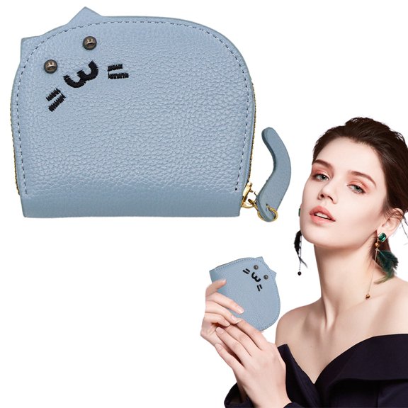 WEIWEIGG Grain PU Cat Shell Card Holder - Accordion Zippered Wallet with Multi-Function Compartments, Document Compartment