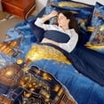 thumbnail image 3 of Castle Fairy Magical Train Twin Bedding Sets 7-Piece for Kids, Winter Light Print Bedding Comforter Set for Bedroom, Black Gold,Navy Blue Reversible, 3 of 7
