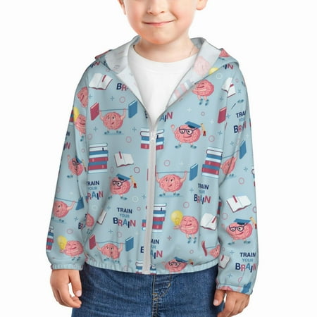 

Ocsxa Brain Training Print Kids Active Zipper Sun Protection Jacket Boys Girls Hooded Cooling Shirt-3 Years