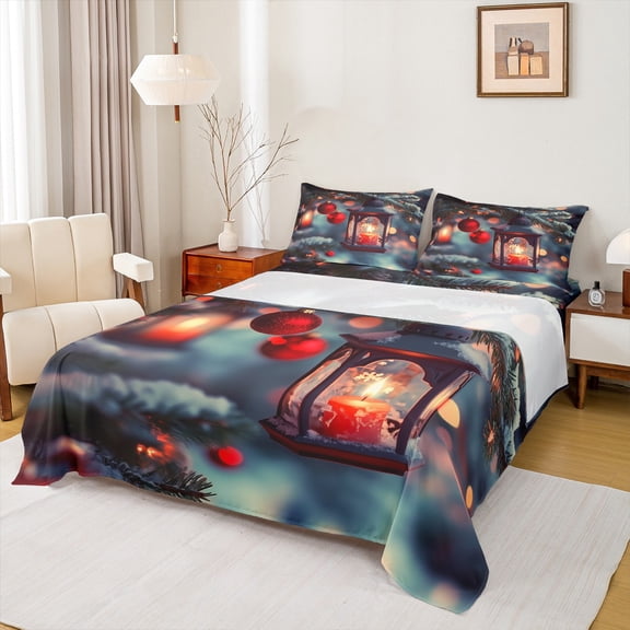 Feelyou Christmas Holiday Full Size Sheets, Xmas Tree Snowflake Bed Sheets, Vintage Western Festival Sheet Sets, Microfiber Bedroom Decor, 4pcs