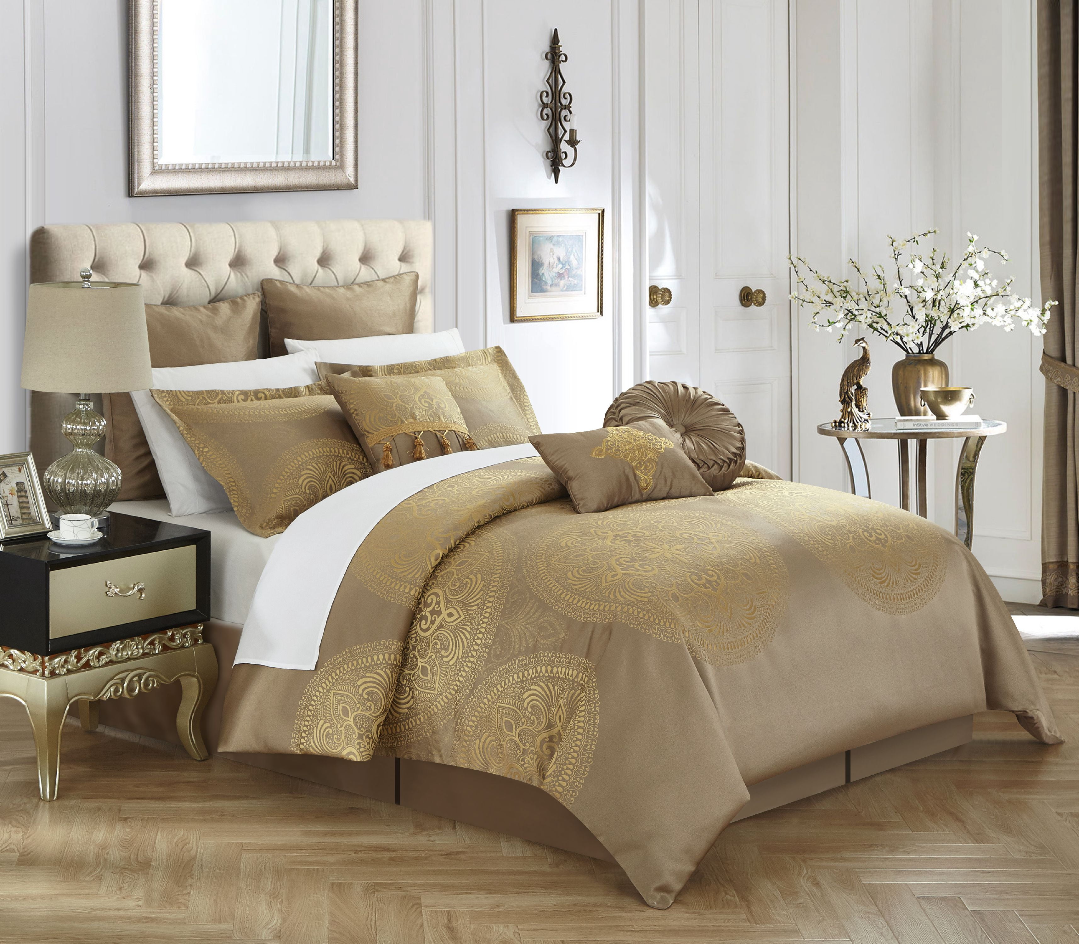 Chic Home Adana 9-Piece Jacquard Comforter Set, King, Gold