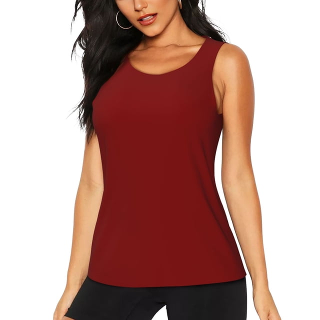 Balery Maroon Camiseta sin mangas estampada ligera para mujer, tops de entrenamiento sin mangas, camisetas de yoga transpirables de secado rápido.-XX-Large