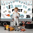 thumbnail image 3 of Racing Car Themed 1/2 Way to First Backdrop Blue Vintage Car Half Birthday Decorations Checkerboard Pattern Racing 1/2 Birthday Party Background Banner for Boys 6 Months Birthday Party Supplies 5x3ft, 3 of 7
