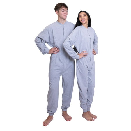 

Gray Cotton Onesie with Drop Seat Footless Union Suit Pajama for Men and Women