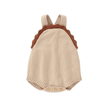 

Amuver Baby Girl’s Casual Knitted Suspender Romper Fashion Solid Color Flounce Button Triangle Jumpsuits
