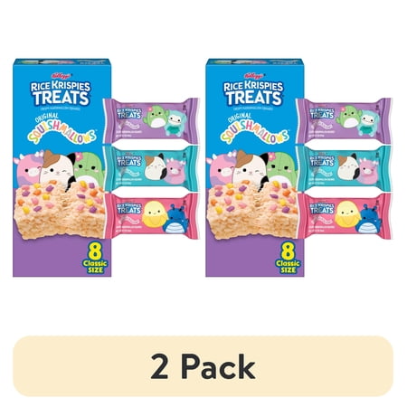 (2 pack) Rice Krispies Treats Original Squishmallows Chewy Crispy Marshmallows Squares, Kids Snacks, 5.6 oz, 8 Count