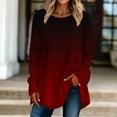 thumbnail image 3 of Scyoekwg Long Sleeve Shirts for Women Crew Neck Hide Belly Pullovers Comfy Gradient Print Graphic Tees Cute Tops Dressy Casual Blouses Loose Tunics Tops to Wear with Leggings (Wine,M), 3 of 5