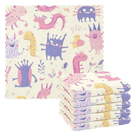 

6 Pack Kitchen Dish Towels 11 Inch x 11 Inch Reusable Cleaning Cloths for Washing Dishes Dish Cloths for Drying Dishes Pastel-colored Cute Character