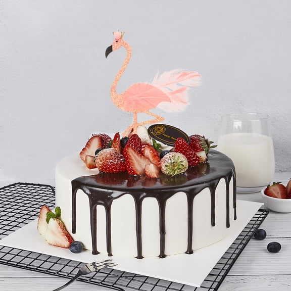 Toyvian Flamingo Cake Decorations Elegant Pink Birthday Cake Toppers for Party Decor Craft Wooden Picks