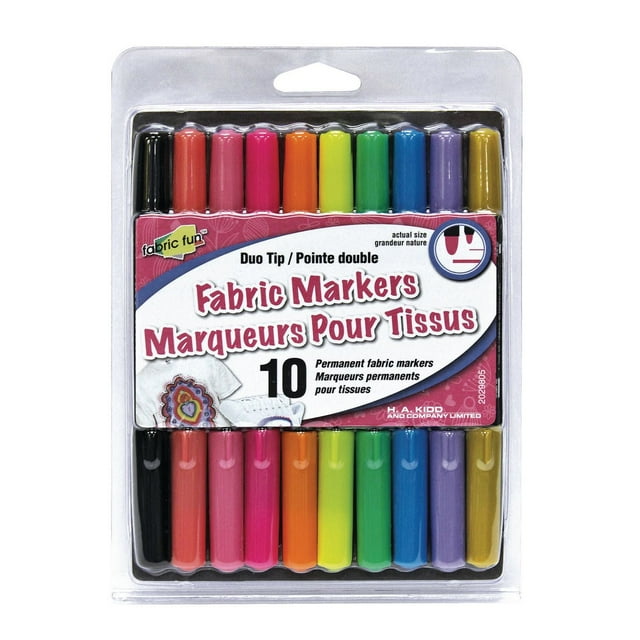 MARQUEURS FABRIC FUN, Double Pointe, Couleurs Vives, Lot de 10