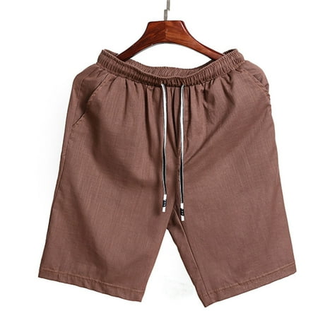 shorts drawstring 5xl elastic waist linen solid cotton plus summer beach