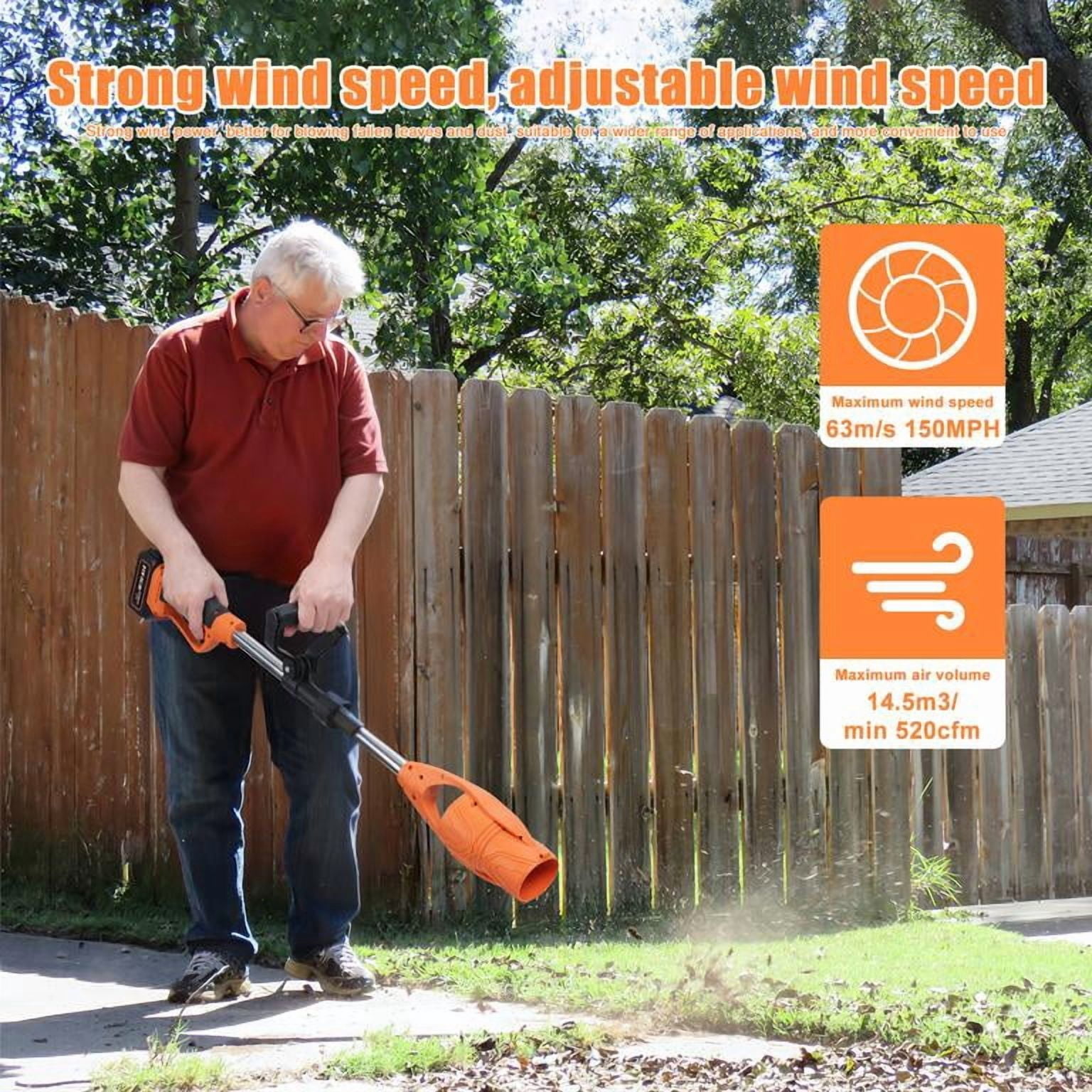 21V Cordless Leaf Blower, 520CFM 150MPH, Lightweight Handheld with Metal Extension Rod, for Lawn Garden Snow Dust