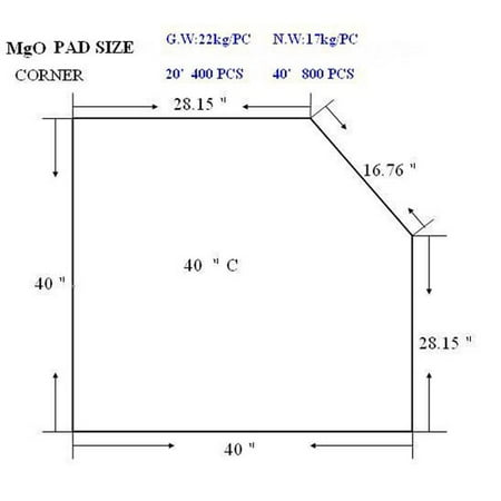 Hearth Pad Dimensions - Tretco Corner Type 2 Thermal Hearth Pad