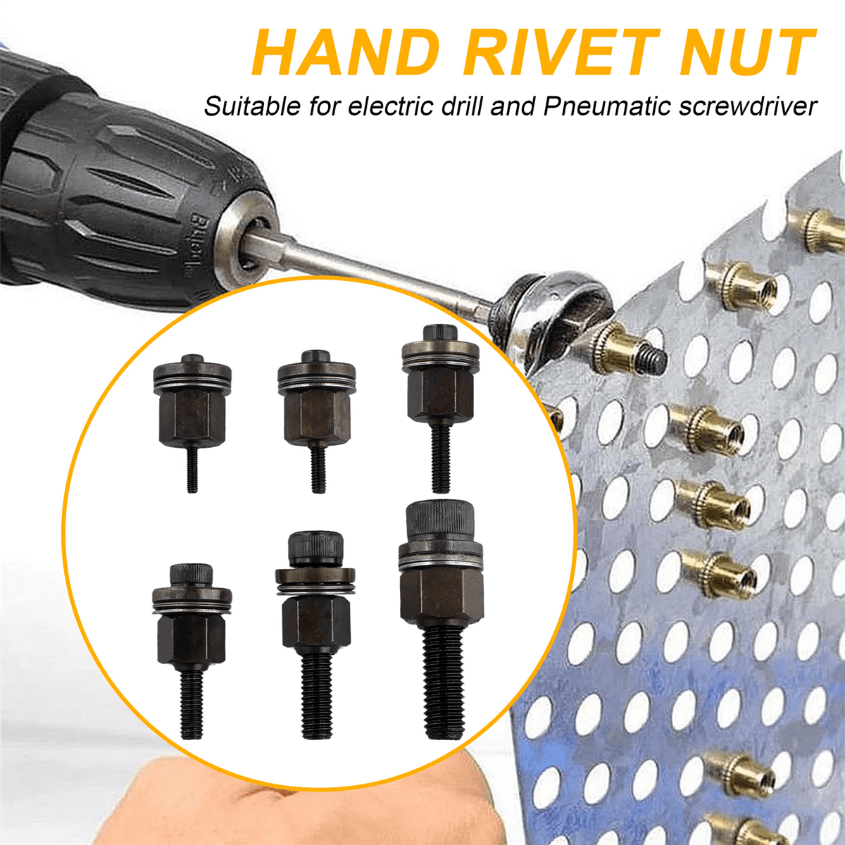 6Pcs Hand Rivet Tool Steel Set Manual Riveter Replace Tip Nut