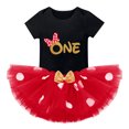 thumbnail image 3 of IBTOM CASTLE Toddler Baby Girls Cake Smash First Birthday Outfits Polka Dots Romper Tulle Dress Mouse Ear Princess Clothes 1 Year Black + Red Dots, 3 of 8