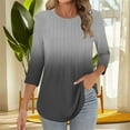 thumbnail image 5 of FNFHFY Womens 3/4 Sleeve Tops Casual Gradient Crewneck T Shirt Loose Fit Pleated Shirts Trendy Fall Tunic Blouses, 5 of 5