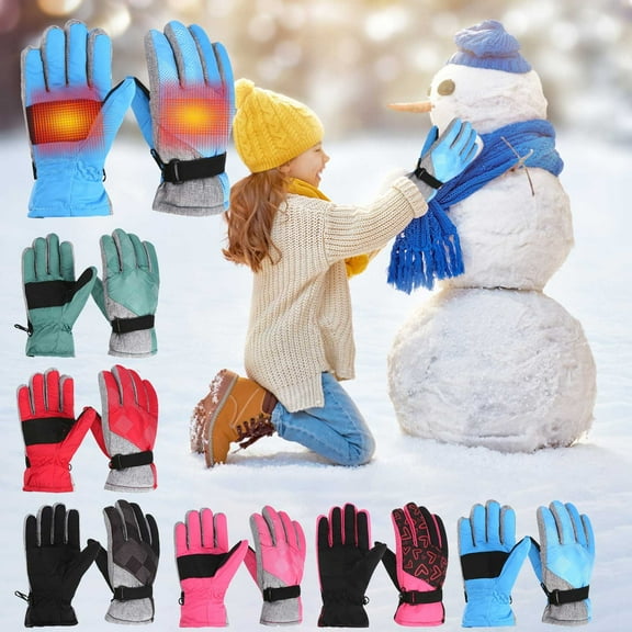 UTSJKR 1 Pair Unisex Kids Ski Gloves Waterproof Winter Children's Snow Gloves for Boys and Girls Skiing Hiking Cycling Blue