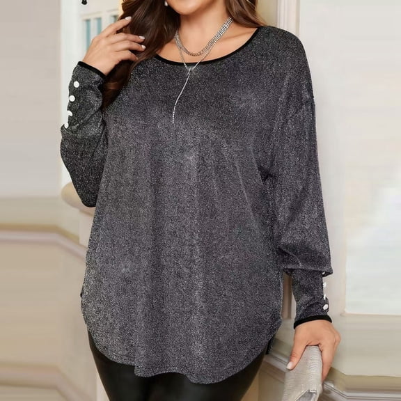 Womens Oversize Long Sleeve T Shirts Trendy Shiny Loose Fit Tops Causal Going out Crew Neck Tees