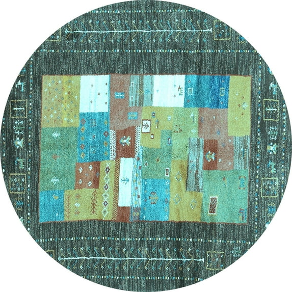 Ahgly Company Indoor Round Abstract Light Blue Contemporary Area Rugs, 3' Round