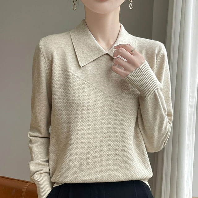 Suéter de cuello redondo para mujer, moda informal, cuello redondo, color sólido, base suelta, suéter de punto, blusa de poliéster para mujer