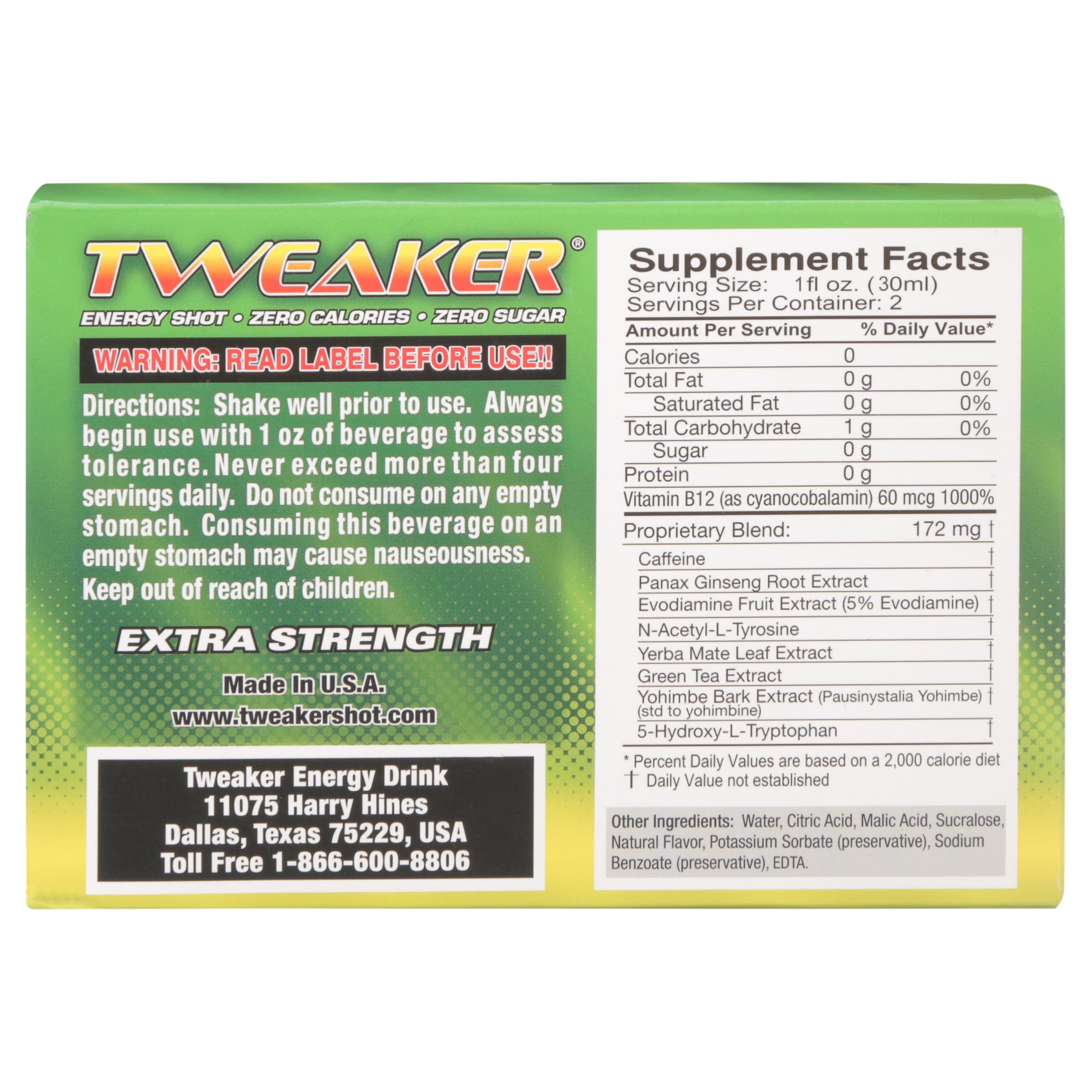 Tweaker Energy Shot, Sour Apple, Extra Strength, 2 fl oz, 12 Count