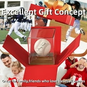 SUNFICON Baseball Case Display for Balls Walnut Wood Base Acrylic Baseball Display Case Baseball Holder Stand Cube Memorabilia Showcase Autograph Ball Protector for Official Size Ball Display