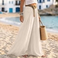 thumbnail image 6 of HAJWOH Women Boho Wide Leg Palazzo Pants, Elastic High Waist Flowy Crinkled Beach Trousers with Matching Belt & Pockets, Lightweight Summer Vacation Loose Fit Pants(Beige,M), 6 of 6